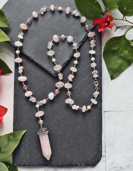 Druzy Rose Quartz Pendant Necklace