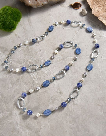 Kyanite Silver-tone Ring Necklace