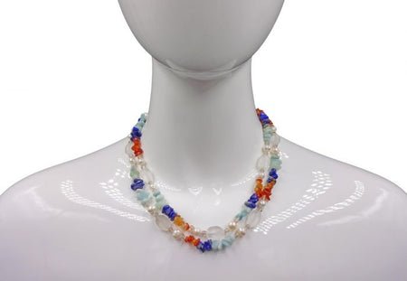 Gemstone Mix Media Multi-Strand Necklace - Rock Crystal Oval