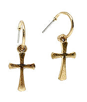 CROSS HUGGIE EARRING - GOLD