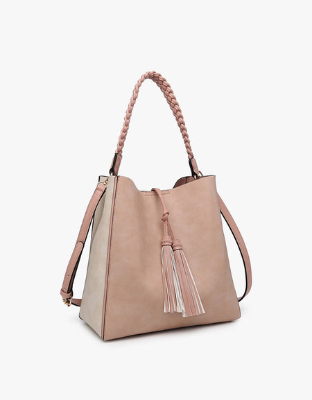 Dina Contrast Tote w/ Tassel - Pink/Off White