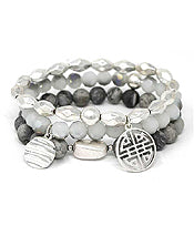 MULTI FACET STONE BEAD TRIPLE STRETCH BRACELET SET