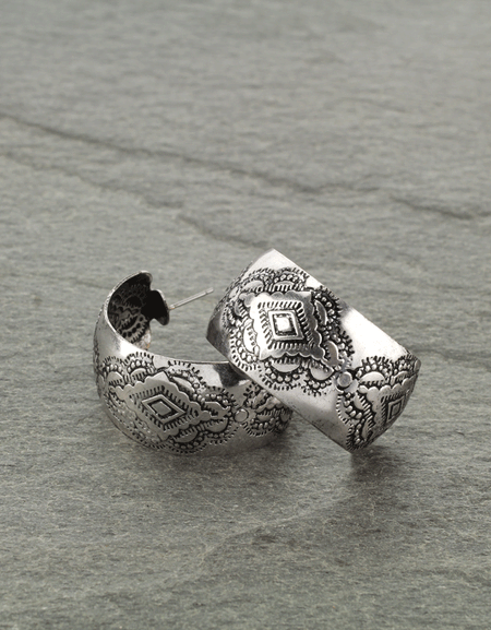 Western navajo style texture hoop earrings