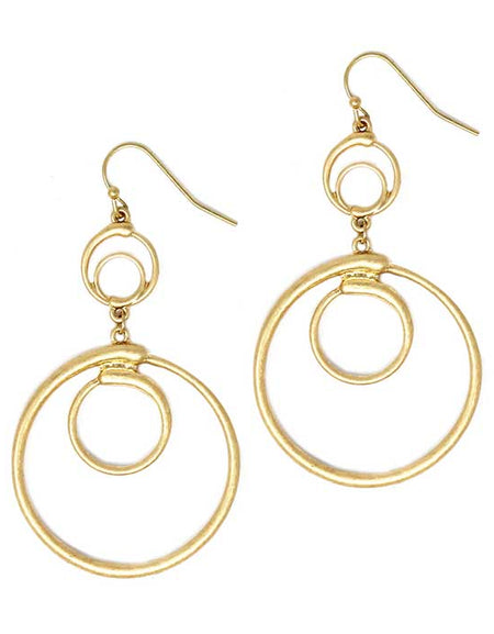 Multi Ring Drop Earrings - Gold