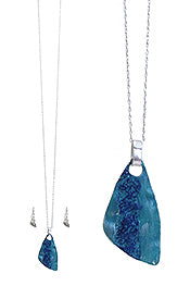 Patina pendant long necklace set