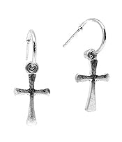 Cross Huggie Earrings - Silver