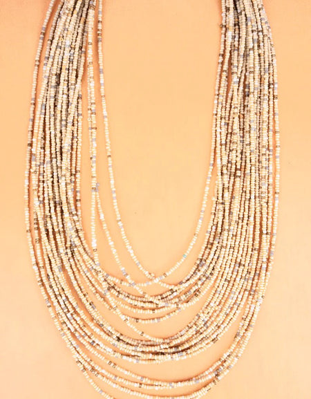 LAYERED IVORY MULTI-COLOR SEED BEAD NECKLACE