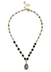 Semi precious stone teardrop pendant and multi ball bead chain necklace