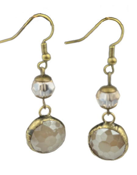 AC Champagne Crystal /Round Ivory Crystal Drop Earrings