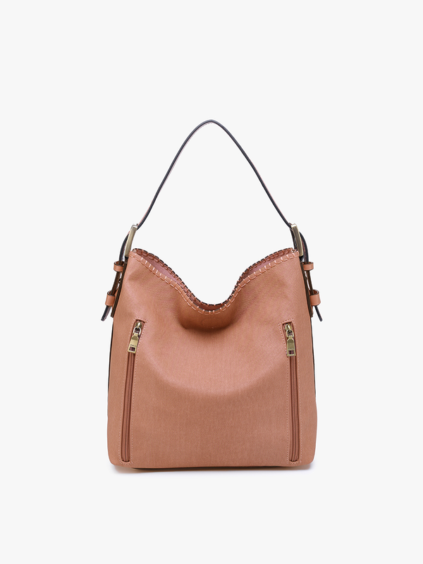 Alexa Faux Canvas 2-in-1 Hobo Bag w/Dual Zip Compartment - Rust