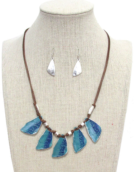 Multi patina metal tribal cord necklace set