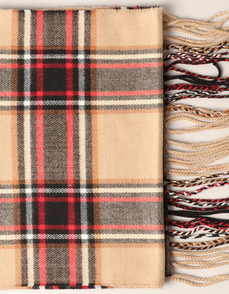 FC Cashmere Feel Plaid Pattern Scarf - camel/red/black plaid