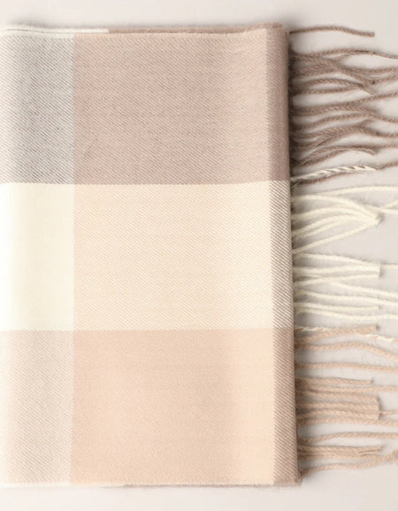 FC Cashmere Feel Plaid Pattern Scarf - Taupe Plaid