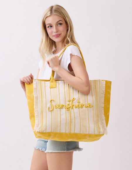 Vintage Sunshine Stripe Fringe Tote Bag