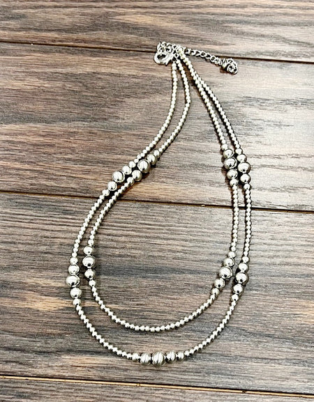 Handmade Silver Navajo Bead Necklace