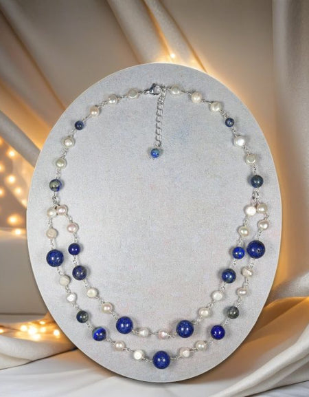 Lapis Lazuli and Cultured Pearl Double Strand Short Necklace