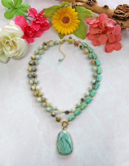 Amazonite and Russian Amazonite Pendant Necklace