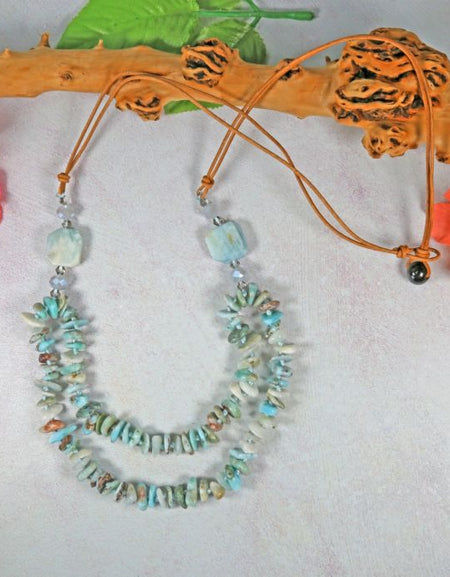 Larimar and Leather Necklace