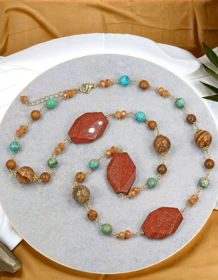 Gold Stone Linked Necklace