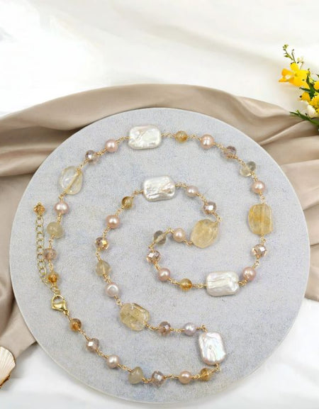 Citrine and Freshwater Pearls Wired Necklace