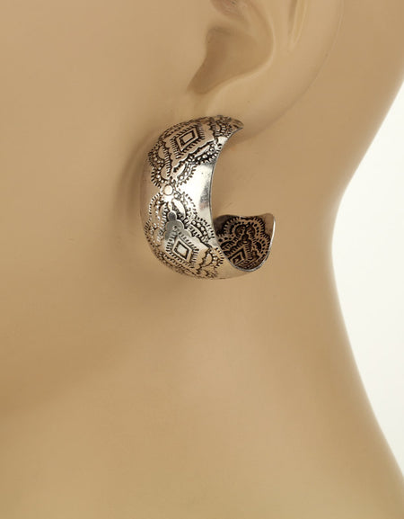 Western navajo style texture hoop earrings