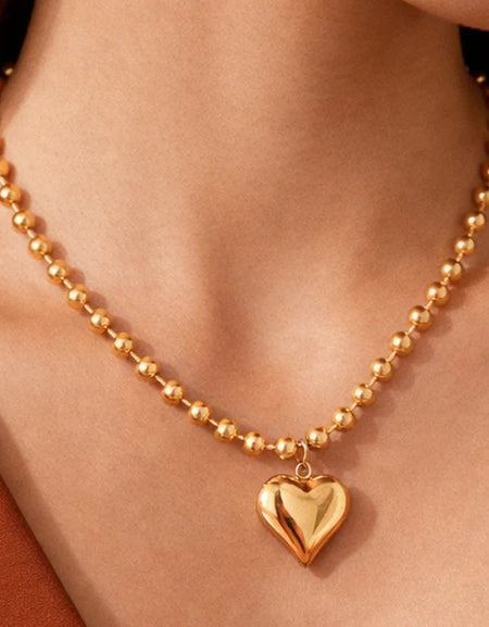 Chunky Heart Ball Link Chain Necklace