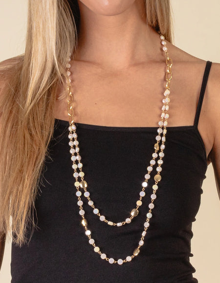 Crystal Beaded Necklace - White