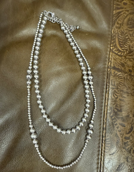 Double silver Navajo bead necklace
