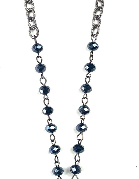 Blue bead chain with heart pendant drop