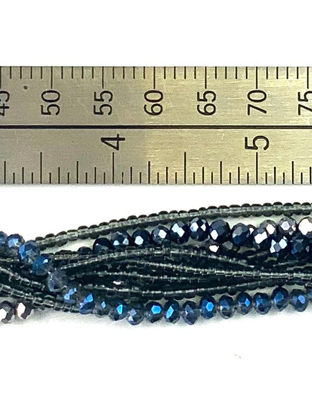 Blue seed bead multi-strand magnetic clasp bracelet