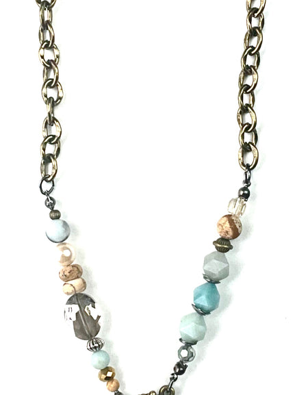 Beaded, Coin & Chain Dangle Front Toggle Necklace