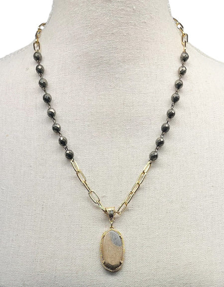 AC Pyrite & Gold Necklace withJasper Pendant