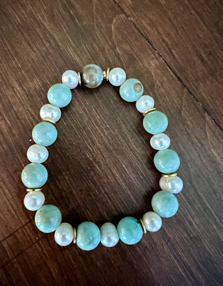 Rant & Rave amazonite/pearl stretch bracelet