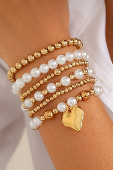 Pearl Chain Bead Heart Bracelet