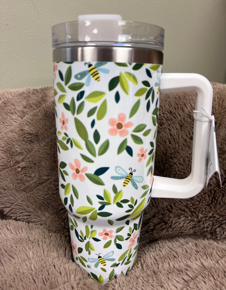 Travel mug- flowers and honeybees