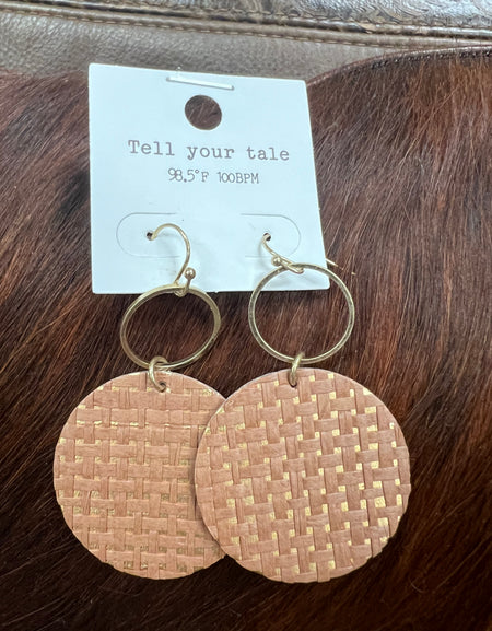 Tan/Gold Wood Disc Earrings