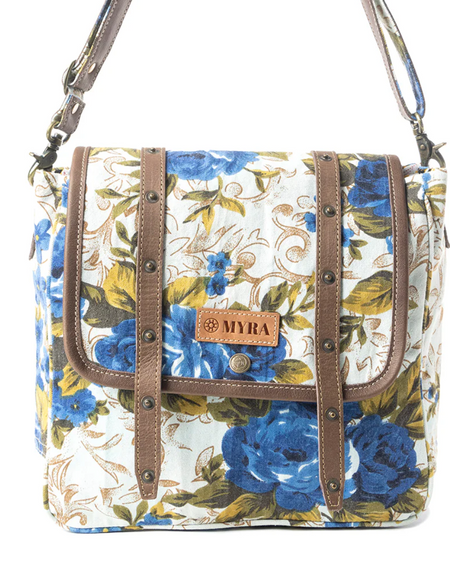 Mesa Morning Glories Messenger Bag In Blue And Off White
