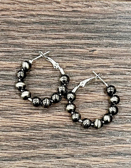 25mm Hoop, 6mm Dark Polish Navajo Earrings