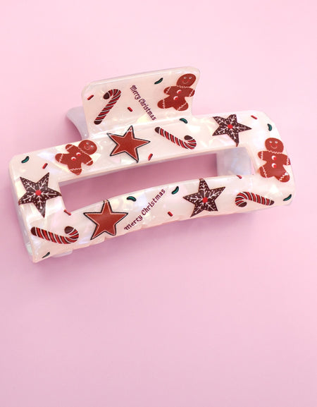 Christmas Tree Santa Holiday Hair Claw - gingerbread
