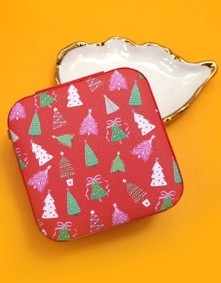 Travel Jewelry Organizer - Red Christmas Tree
