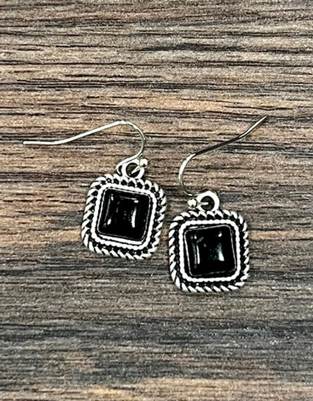 Black Square Stone Earrings