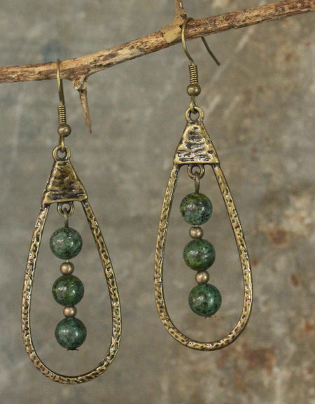 PGJ Bohemian Metal Drop Natural Stone Earrings