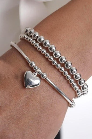 Multi Ball Chain Stretchable Heart Bracelet-silver