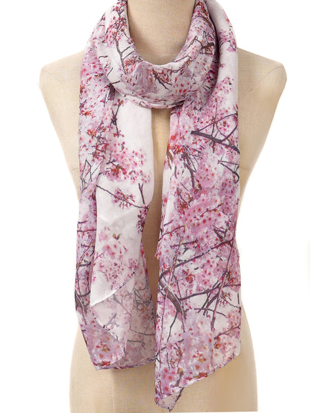 White & Pink Cherry Blossom Scarf