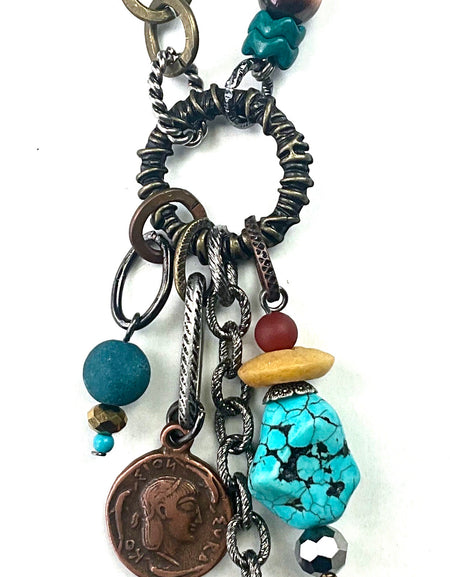 Mixed Dangles Necklace With Coins on Chain