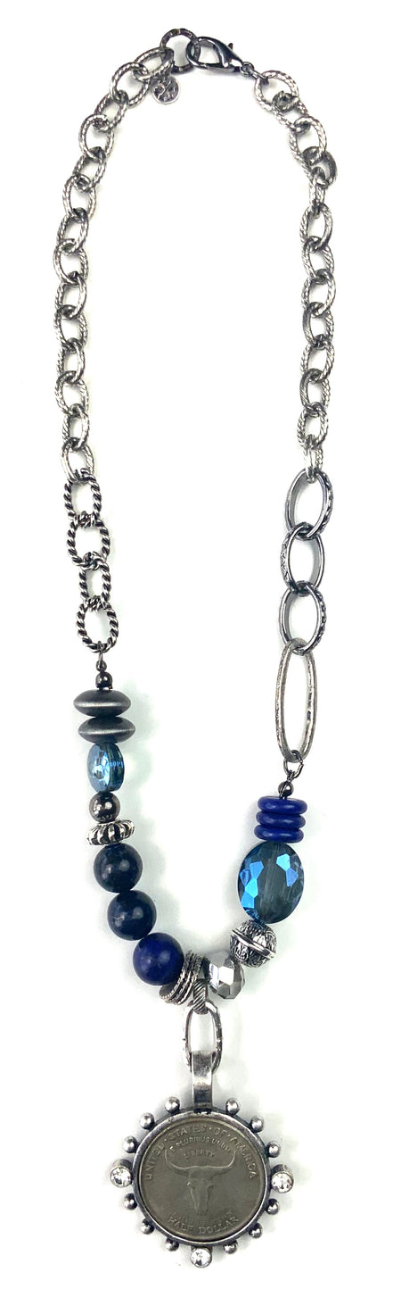 Mixed Chain Necklace with chunky beads and coin