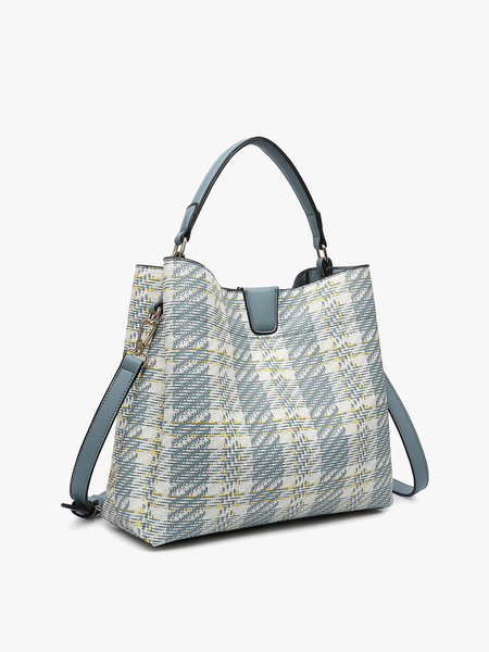Tati Plaid Satchel w/ Shoulder Strap - Teal