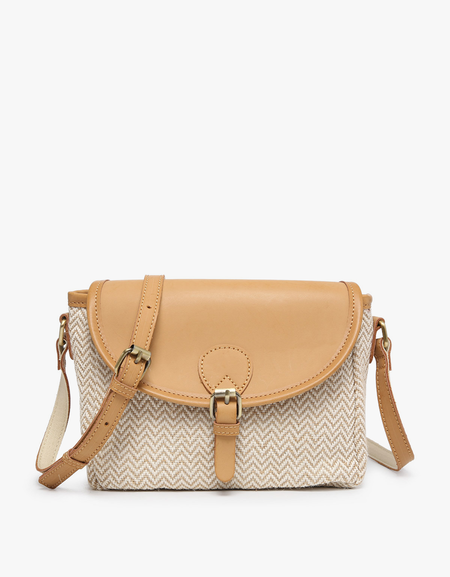 Erin Woven Crossbody w/ Vegan Leather Accents - Herringbone/Taupe