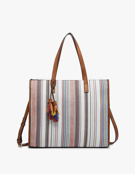 Eleanor Canvas Tote w/ Multicolor Tassels - Rust/Boho