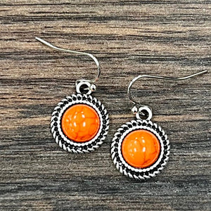 9mm Round Stone Earrings -Orange